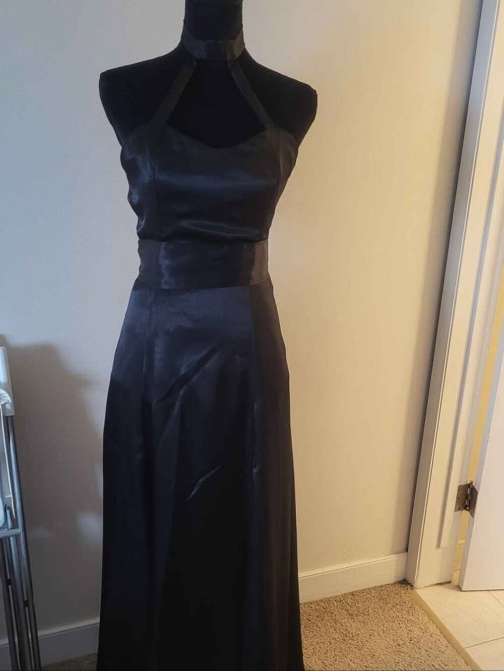 Black Halter Satin Evening Dress